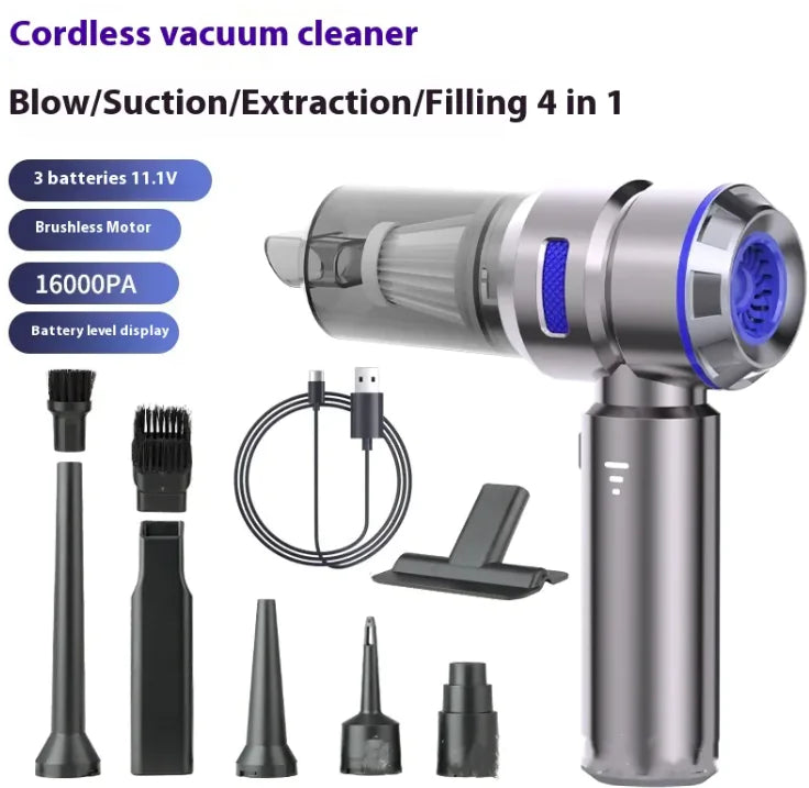 Cordless car vacuum cleaner suction and blower functions